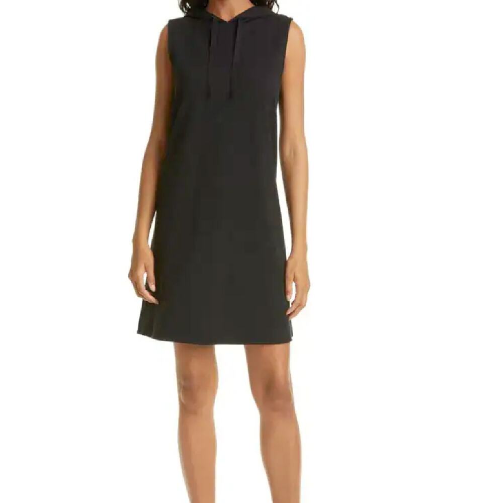 EILEEN FISHER Sleeveless Hooded Dress in Black Size Medium Organic Cotton